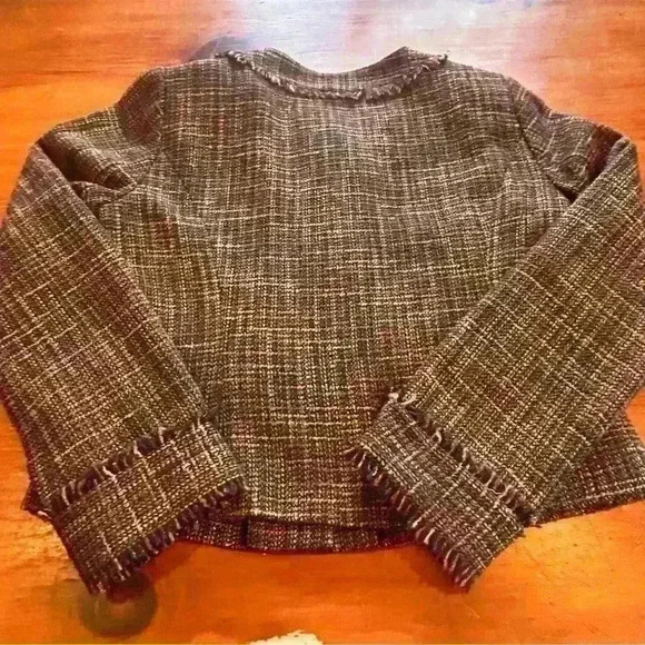 Sundance Brown Orange Rust Tweed Buttoned Jacket Collarless Fringe 8 Wool blend - Picture 6 of 10